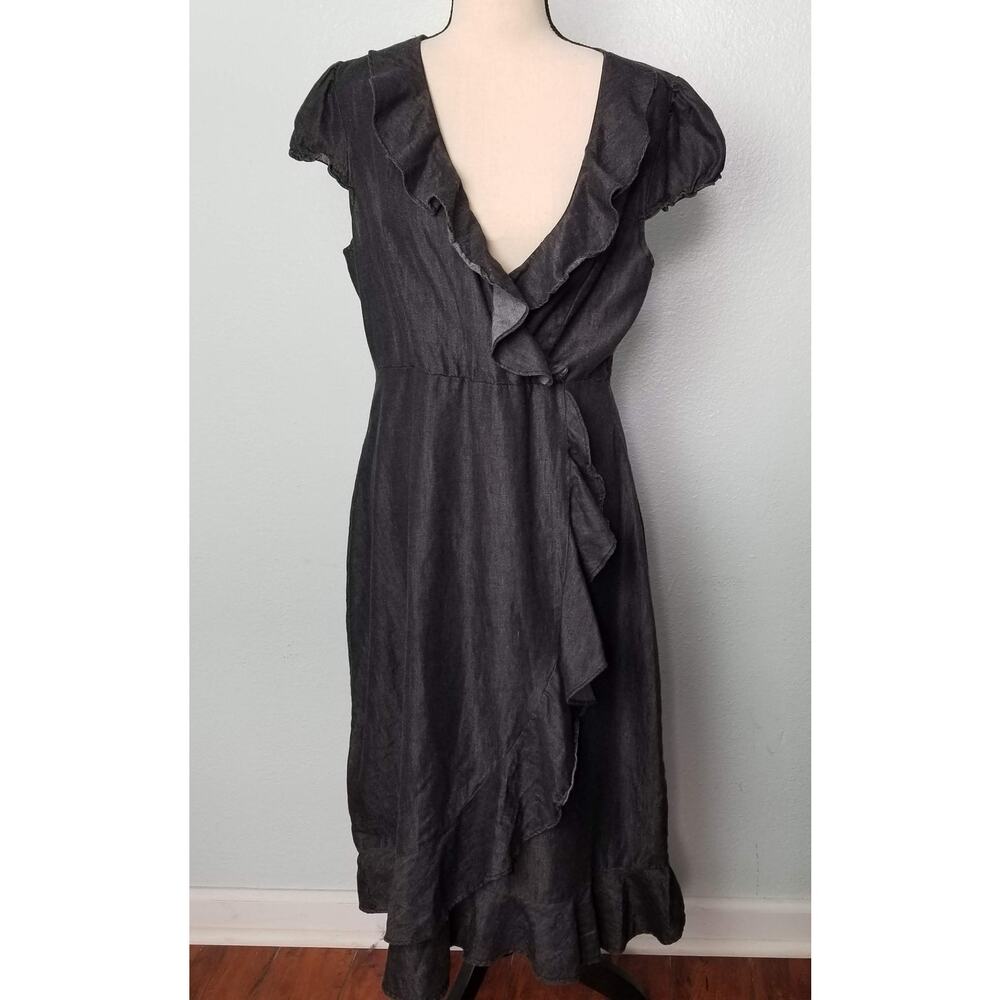 Denim-Look Ruffle Wrap Style Dress – Size L - Picture 3 of 10